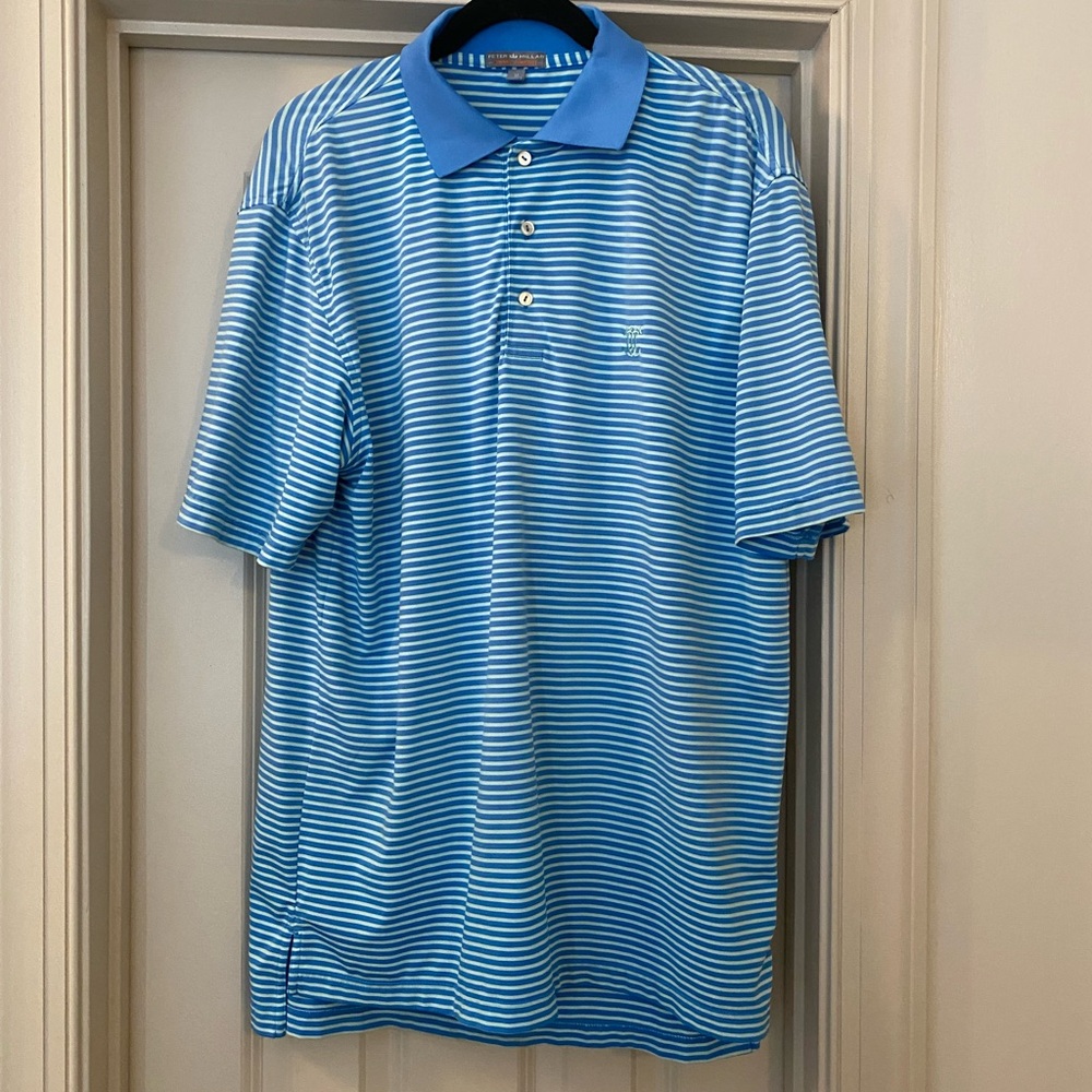 Peter Millar Blue and White Striped Polo